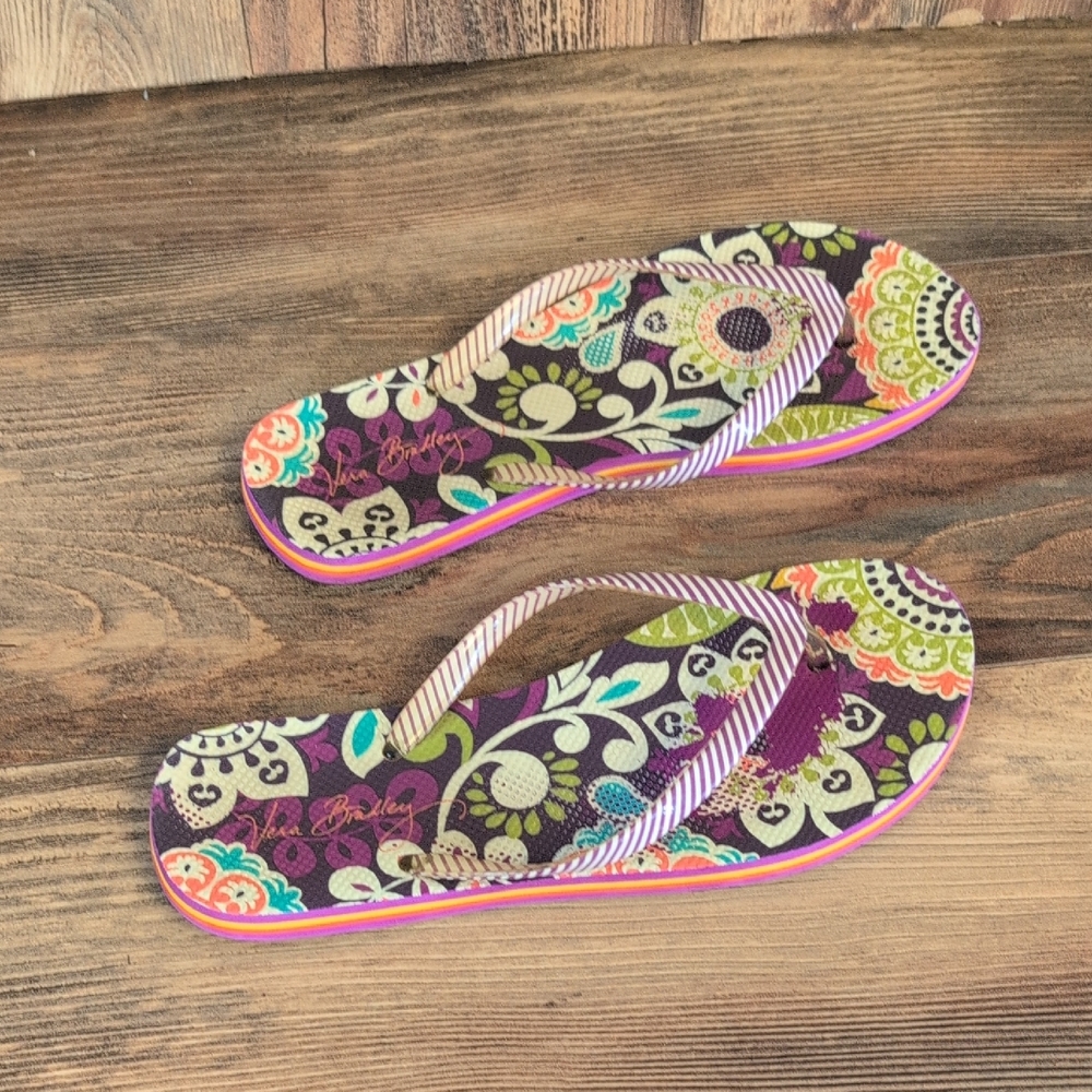 Vera Bradley Plum Crazy Multicolor Floral Sandals Flip Flops 9-10        Q196 - Picture 2 of 9